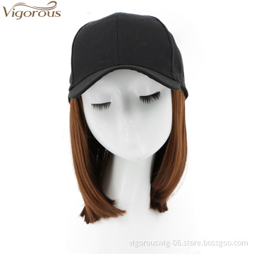 Vigorous High Temperature Hair Extension Light Brown Synthetic Short Straight Baseball Hat Wigs For Black Women Wholesale Price